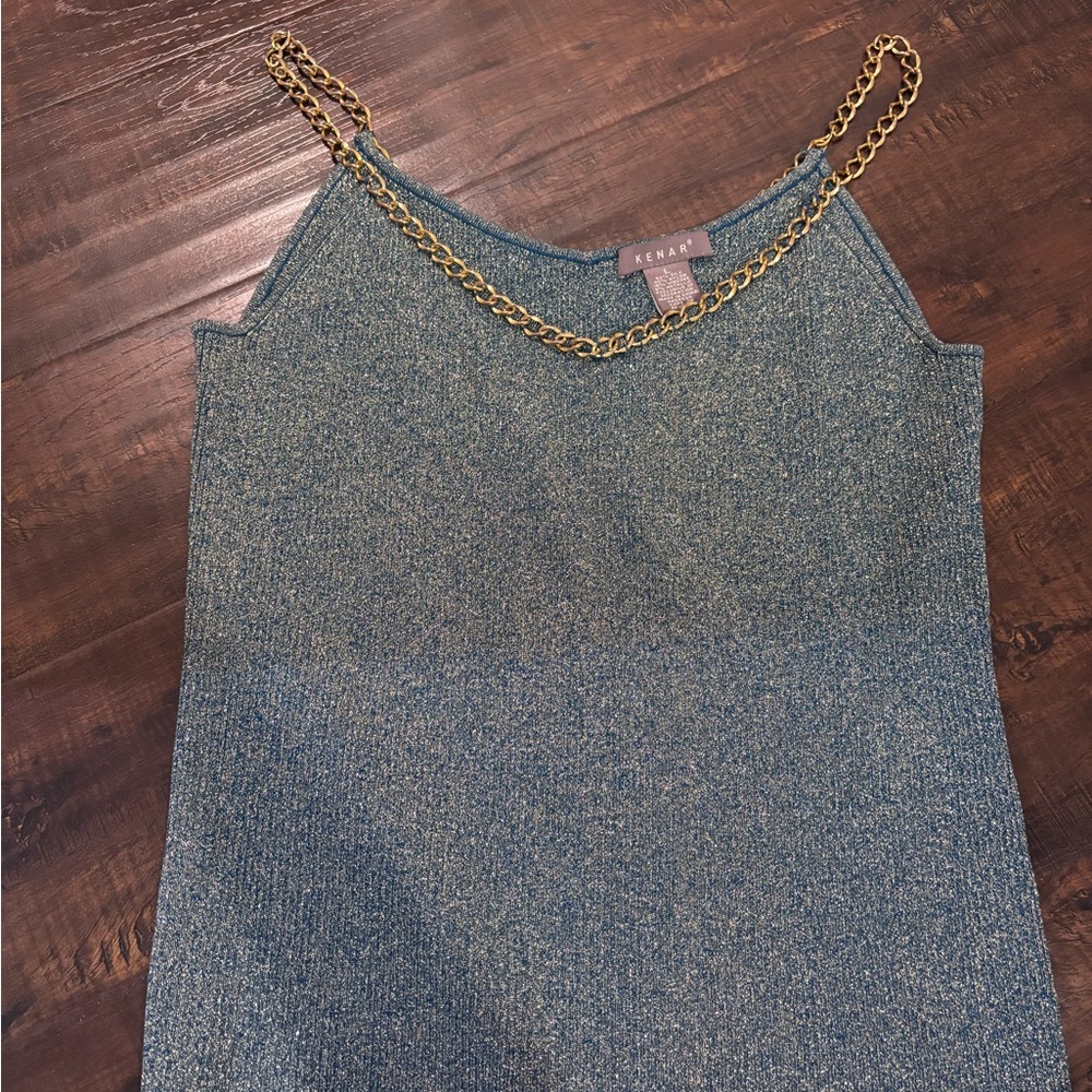 Kenar Green Glitter  Camisole with Gold Chain Straps